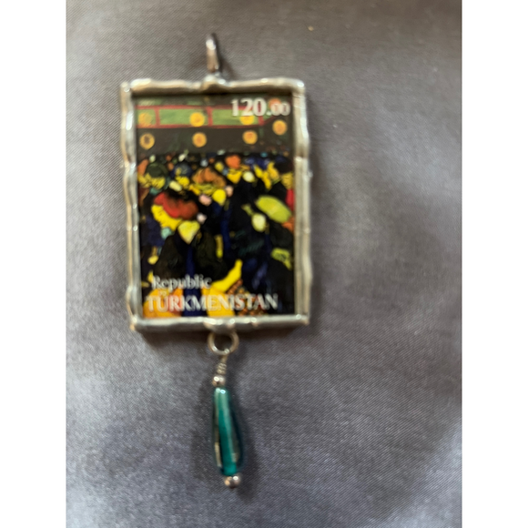 No Label Accessories - No Label Van Gogh-Inspired Art Postage Stamp Pendant – Turkmenistan 2001 – Silve
